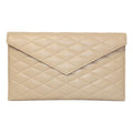 Saint Laurent Sade Logo Beige Leather Quilted Pouch Clutch Bag 636533
