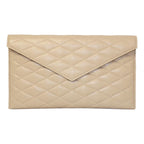 Saint Laurent Sade Logo Beige Leather Quilted Pouch Clutch Bag 636533