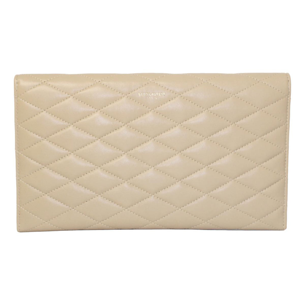 Saint Laurent Sade Logo Beige Leather Quilted Pouch Clutch Bag 636533