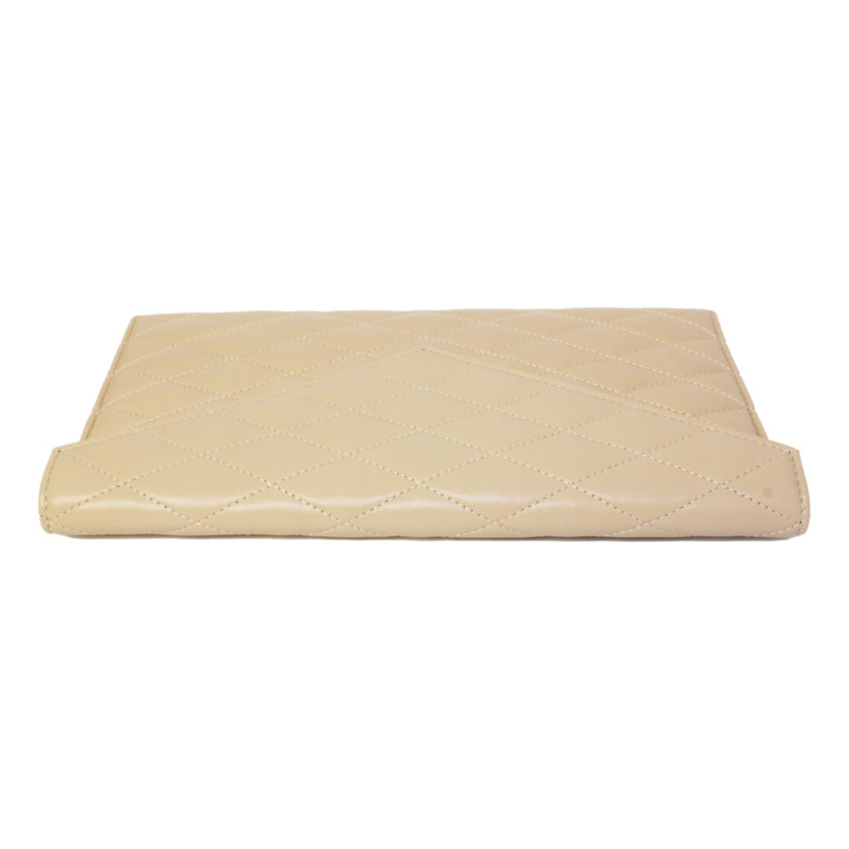 Saint Laurent Sade Logo Beige Leather Quilted Pouch Clutch Bag 636533