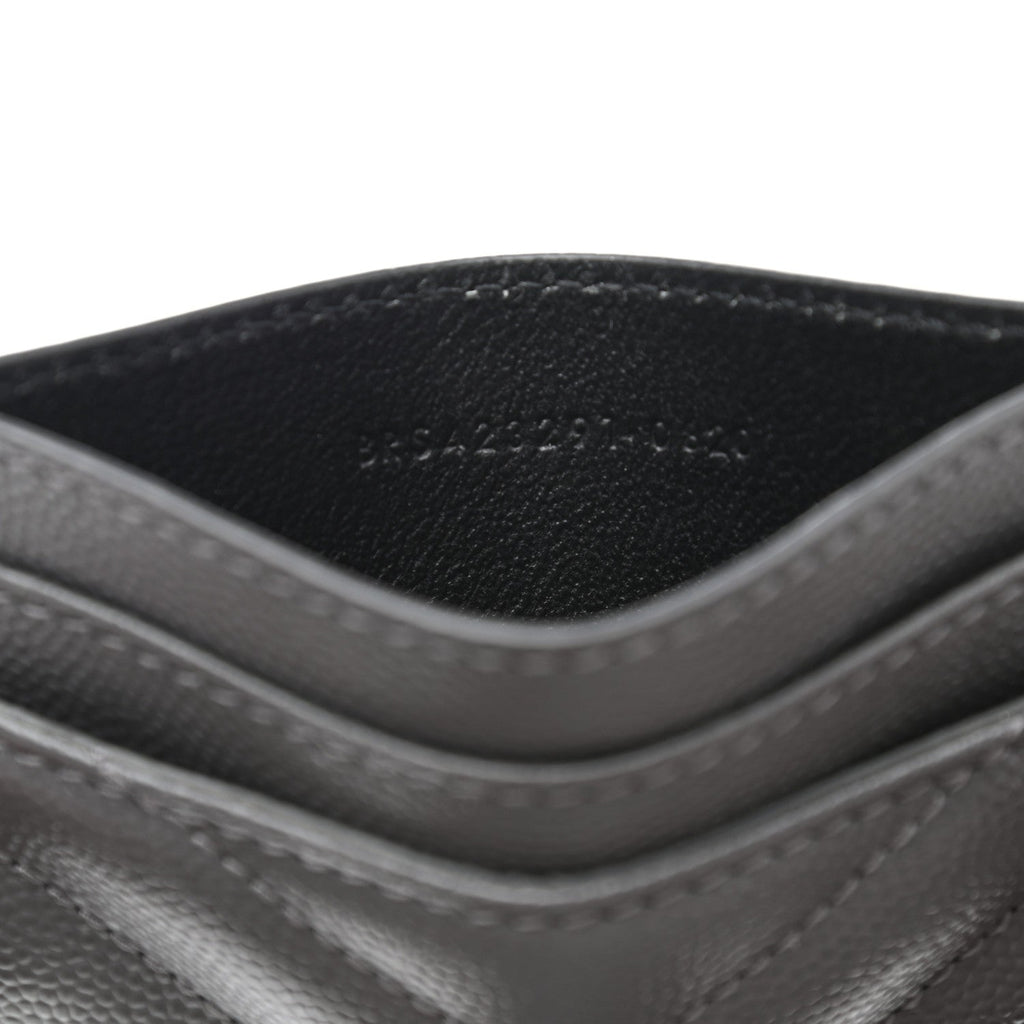 Saint Laurent Storm Grey Grain De Poudre Monogram Card Holder 423294