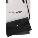 Saint Laurent Teddy White Coated Linen Drawstring Bucket Bag 551595
