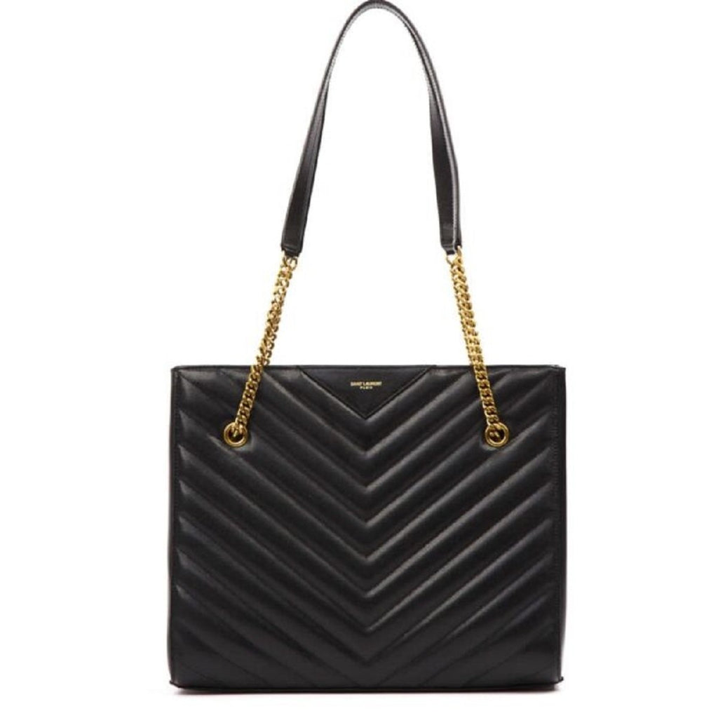 Saint Laurent Tribeca Grain de Poudre Black Quilted Chain Tote 568864