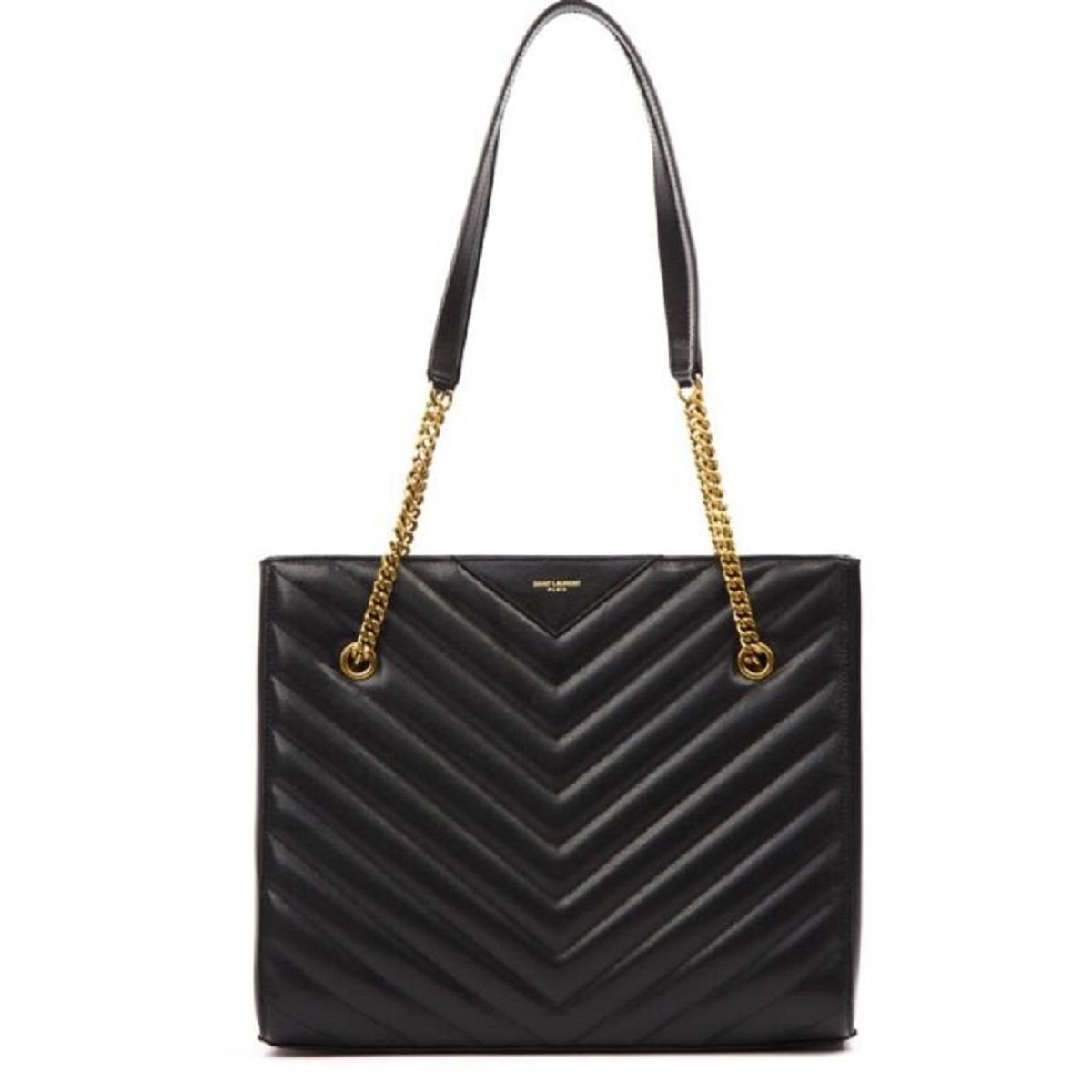 Saint Laurent Tribeca Grain de Poudre Black Quilted Chain Tote 568864