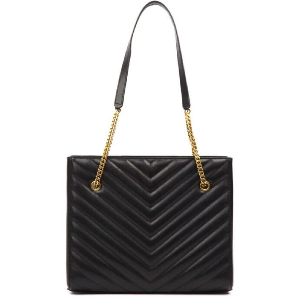 Saint Laurent Tribeca Grain de Poudre Black Quilted Chain Tote 568864