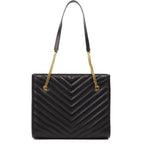 Saint Laurent Tribeca Grain de Poudre Black Quilted Chain Tote 568864