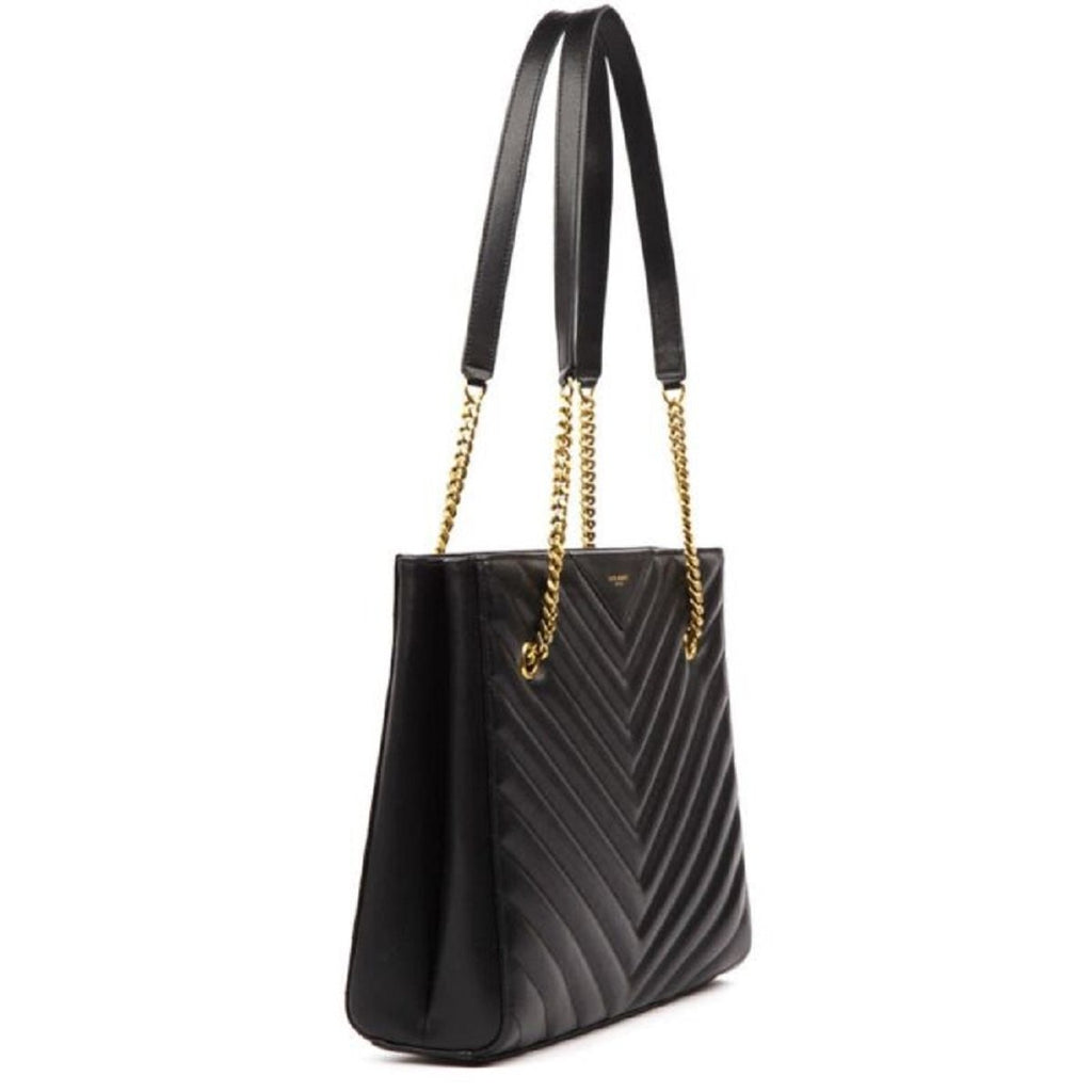 Saint Laurent Tribeca Grain de Poudre Black Quilted Chain Tote 568864
