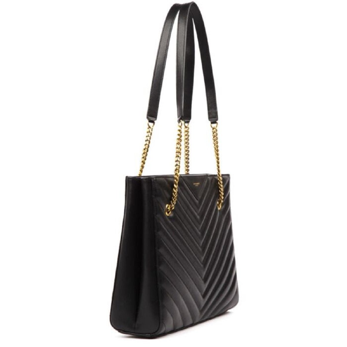 Saint Laurent Tribeca Grain de Poudre Black Quilted Chain Tote 568864