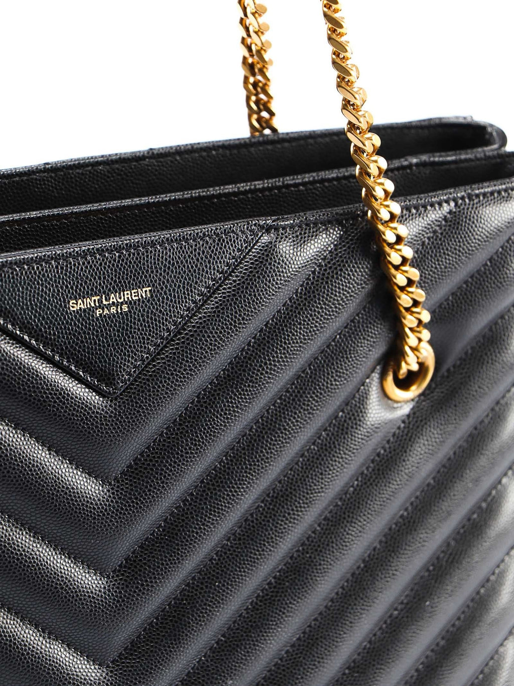 Saint Laurent Tribeca Grain de Poudre Black Quilted Chain Tote 568864