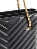 Saint Laurent Tribeca Grain de Poudre Black Quilted Chain Tote 568864