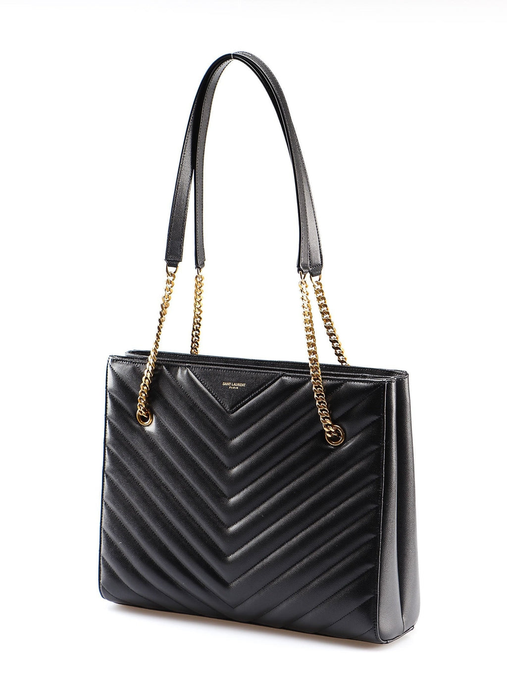 Saint Laurent Tribeca Grain de Poudre Black Quilted Chain Tote 568864
