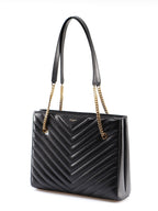 Saint Laurent Tribeca Grain de Poudre Black Quilted Chain Tote 568864