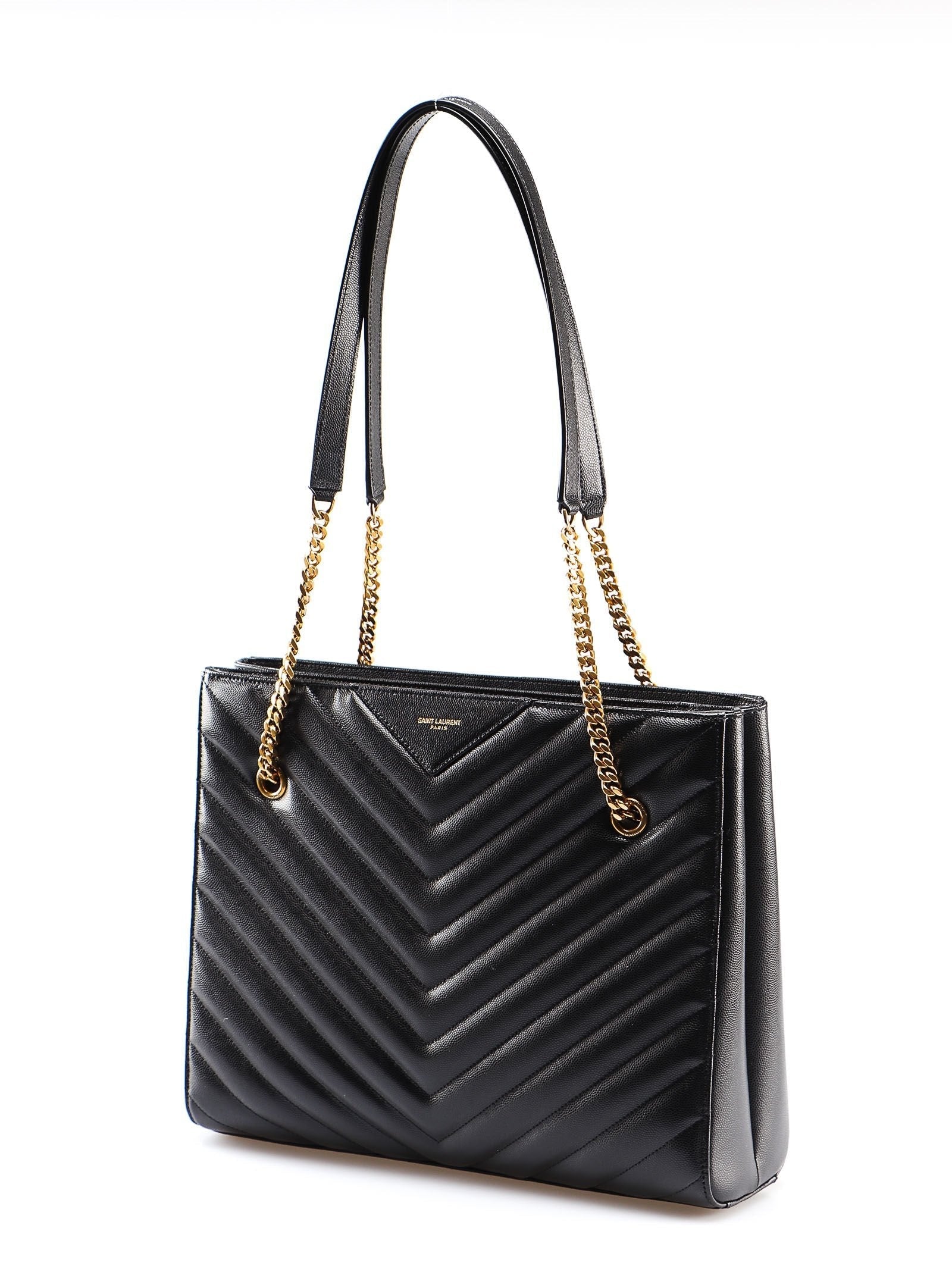 Saint Laurent Tribeca Grain de Poudre Black Quilted Chain Tote 568864