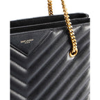 Saint Laurent Tribeca Grain de Poudre Black Quilted Chain Tote 568864