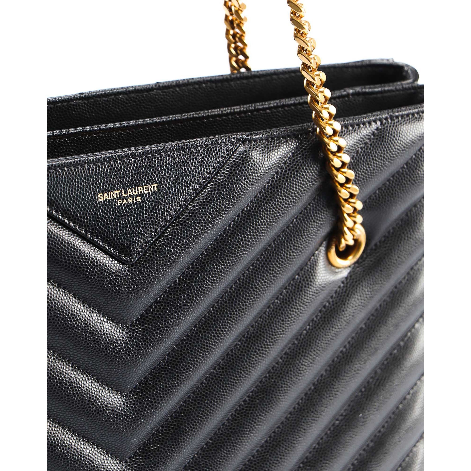 Saint Laurent Tribeca Grain de Poudre Black Quilted Chain Tote 568864