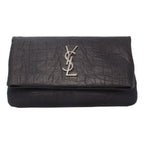 Saint Laurent West Hollywood Black Leather Croc Embossed Clutch 601313