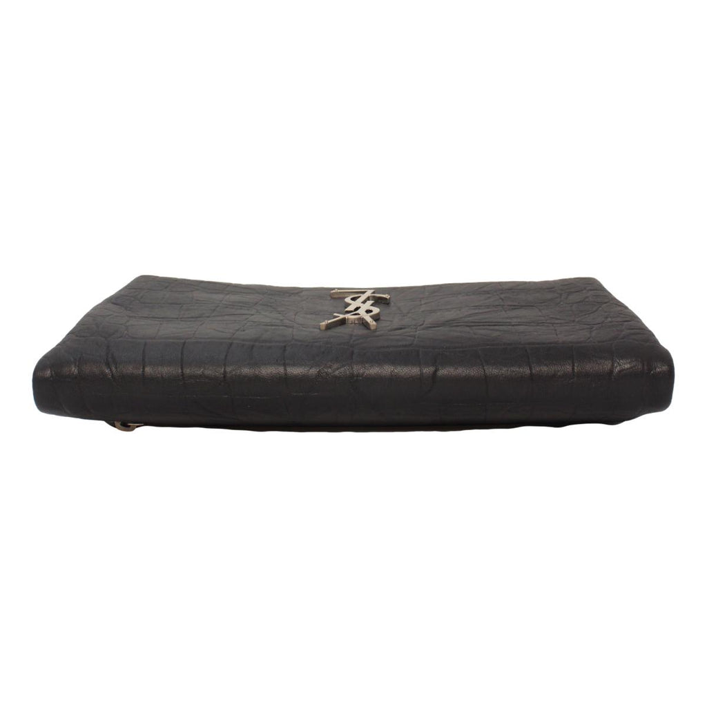 Saint Laurent West Hollywood Black Leather Croc Embossed Clutch 601313