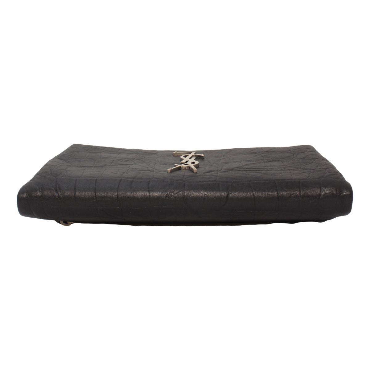 Saint Laurent West Hollywood Black Leather Croc Embossed Clutch 601313