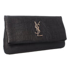 Saint Laurent West Hollywood Black Leather Croc Embossed Clutch 601313