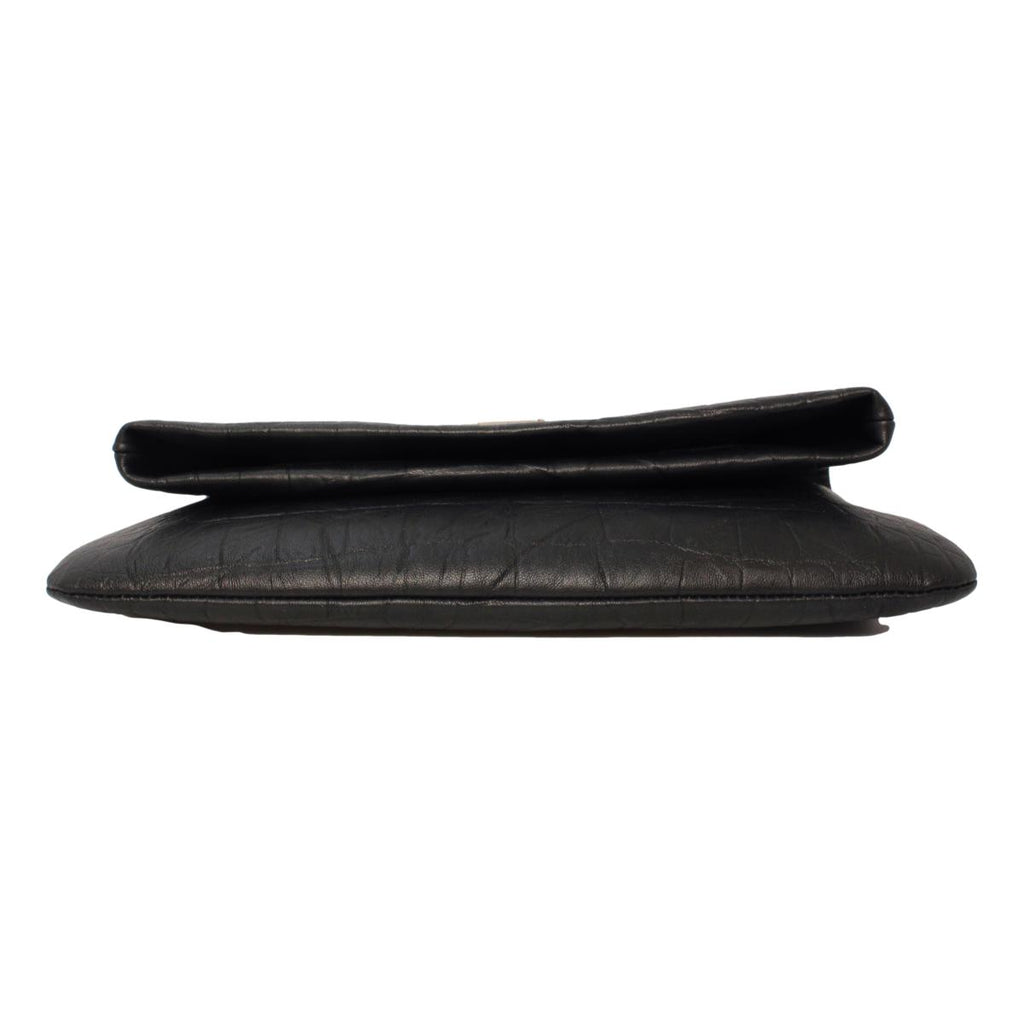 Saint Laurent West Hollywood Black Leather Croc Embossed Clutch 601313