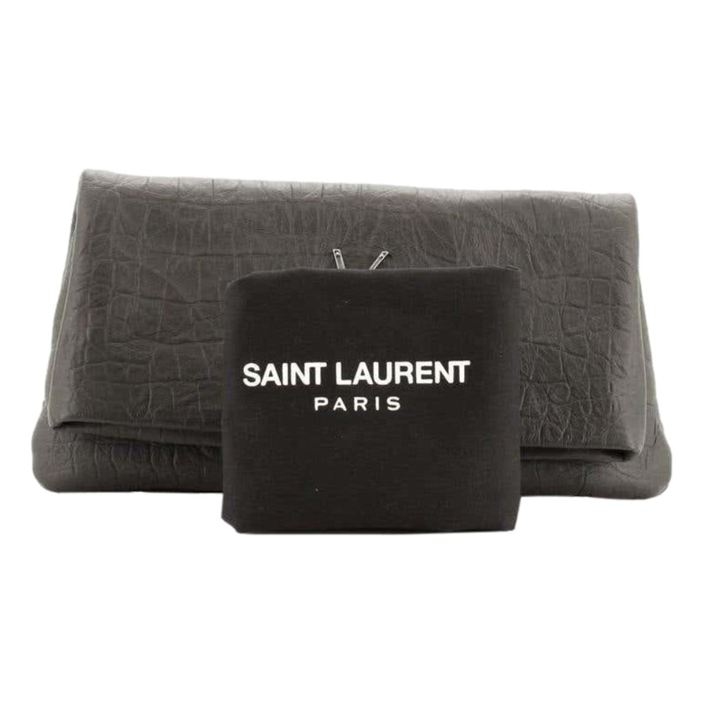 Saint Laurent West Hollywood Grey Leather Croc Embossed Clutch 601313