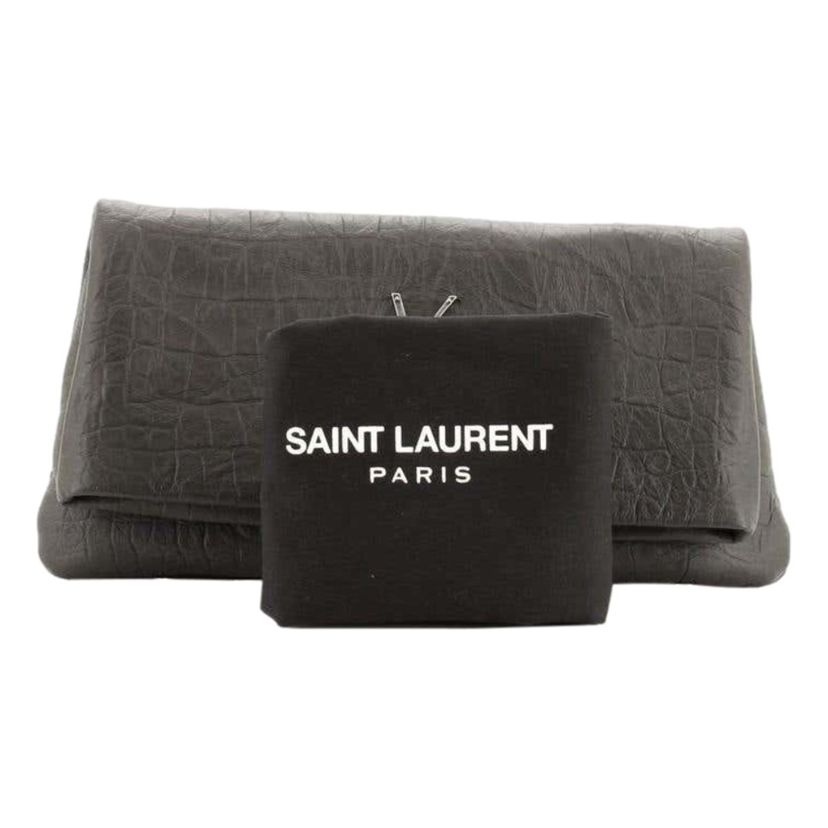 Saint Laurent West Hollywood Grey Leather Croc Embossed Clutch 601313