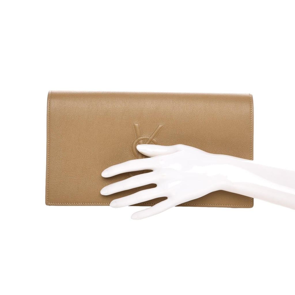Saint Laurent YSL Belle de Jour Beige Leather Large Clutch Bag 568937
