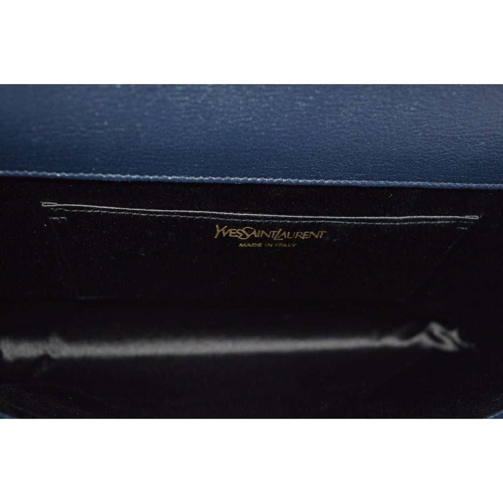 Saint Laurent YSL Belle De Jour Navy Blue Leather Large Clutch Bag 361120