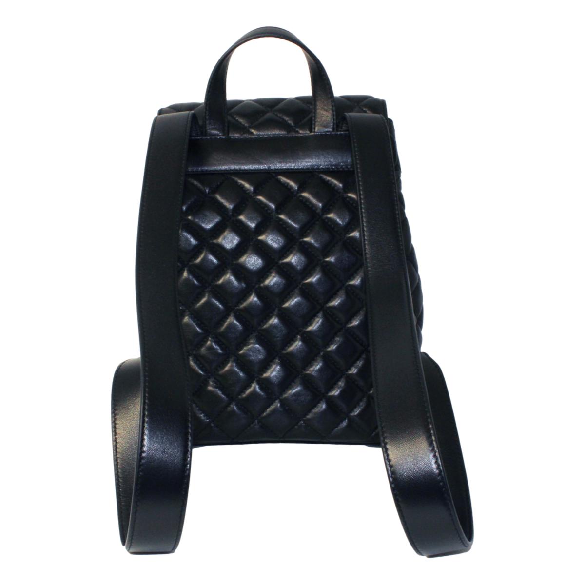 Versace Black Leather Medusa Quilted Flap Backpack DBFI160S