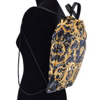 Versace Black Nylon Barocco Signature Print Drawstring Backpack 1002893