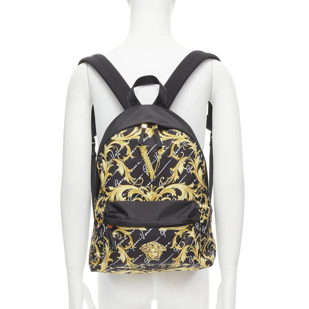 Versace Black Nylon Barocco Signature Print Zip Backpack 1002886