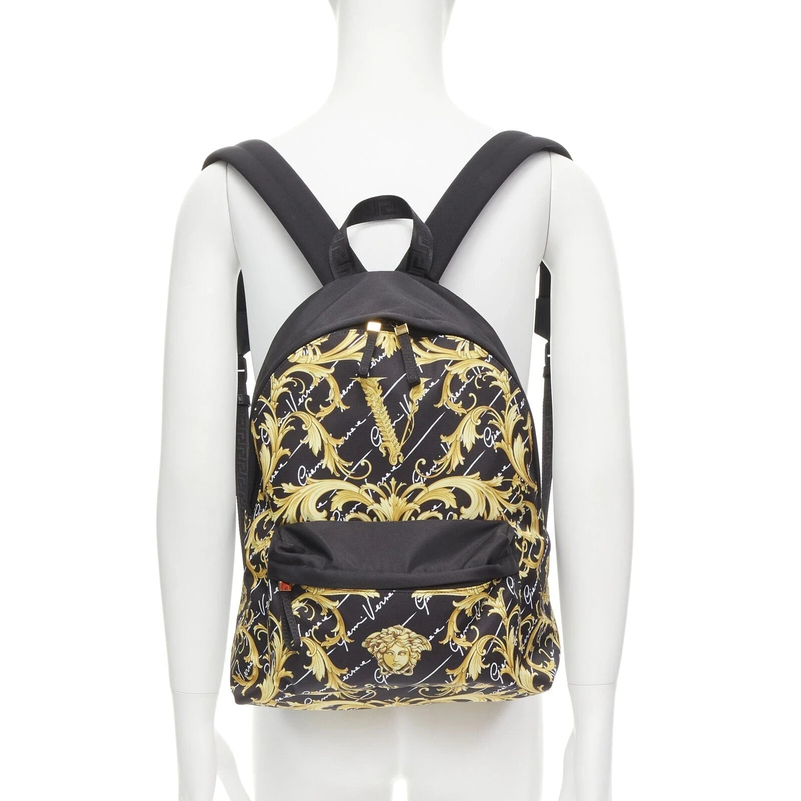Versace Black Nylon Barocco Signature Print Zip Backpack 1002886